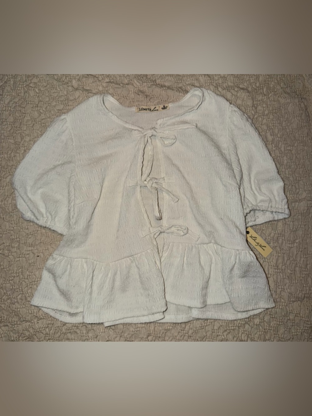 White Tie-Front Peplum Top